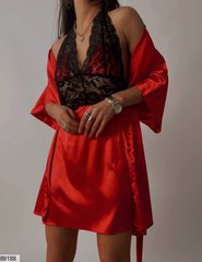 Розкішний комплект нижньої білизни ( пеньюар+халат ), розміри 42-44, 46-48, колір червоний