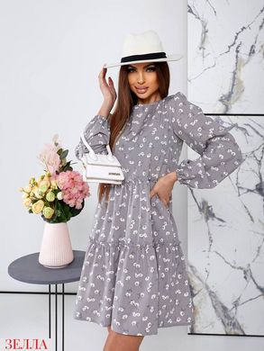 Сукня-міні з квітковим візерунком в розмірі 42, 44, 46, колір сірий.