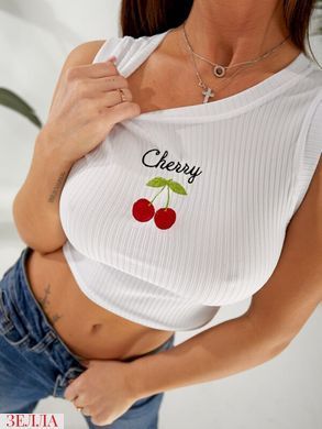 Кроп-топ з вишивкою "CHERRY" в розмірі 42-44, 46-48, колір білий.