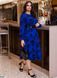 Трикотажне жіноче плаття колір синій/декор чорний флок оксамит у розмірі 58-60