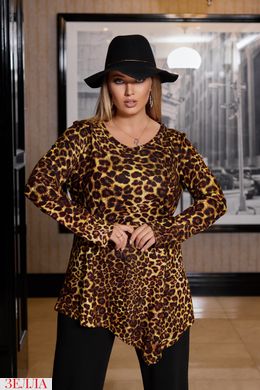 Вільний костюм з асиметричною блузкою в леопардовий принт, розміри 50, 52, 54, 56, 58, 60