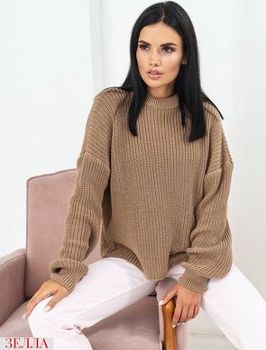 Жіночий в'язаний однотонний светр з бавовни, колір кемел в універсальному розмірі 42-46