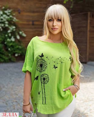 Жіноча блузка вільного крою у розмірі 46-48, 50-52, 54-56, 58-60, колір зелений.