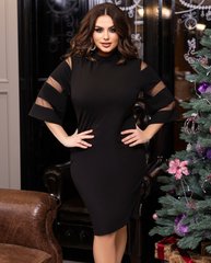 Чорна сукня середньої довжини - міді з розкльошеними рукавами в розмірі 48-50