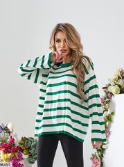 Топовий светр зеленого кольору в смужку, в універсальному розмірі 42-46.