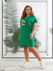 Оверсайз сукня Міккі Маус в універсальному розмірі 48-54, колір зелений бенеттон.