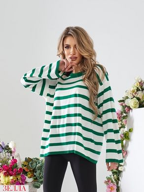 Топовий светр зеленого кольору в смужку, в універсальному розмірі 42-46.