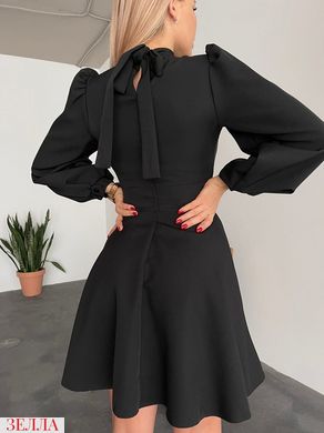 Лаконичное платье под шею с рукавами фонариками, размеры 42-44, 46-48, цвет черный