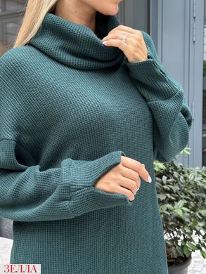 В'язана сукня-светр міні в універсальному розмірі 42-48, колір зелений смарагд.