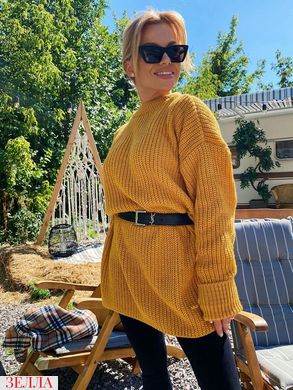 Жіночий однотонний в'язаний (50% акрил, 50% вовна) светр oversize колір гірчиця в універсальному розмірі 42-46