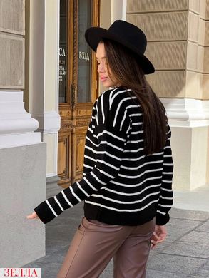 Демісезонний светр в універсальному розмірі 42-46, колір чорний у білу смужку.