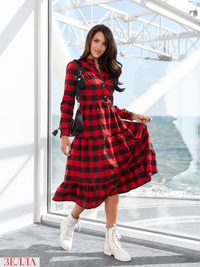 Женское теплое трикотажное платье цвет красный/черная клетка, в размере 42-44, 46-48, 50-52
