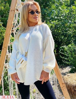 Жіночий однотонний светр турецької в'язки з вовняною ниткою (50% акрил, 50% вовна) колір молочний в універсальному розмірі 42-46
