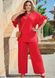 Жіночий брючний костюм червоного кольору в розмірі 48-50, 52-54, 56-58, 60-62, 64-66