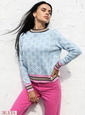 Жіночий в'язаний светр із бавовняної тканини колір блакитний/білий в універсальному розмірі 42-46