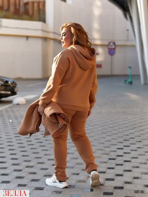 Женский утепленный спортивный однотонный костюм тройка кофта+штаны+жилетка из трикотажной ткани с начесом цвет бежевый размеры 50-52, 54-56