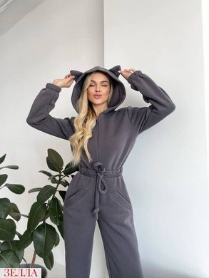 Комбінезон з вушками на флісі в розмірі 42-44, 46-48, колір графіт.