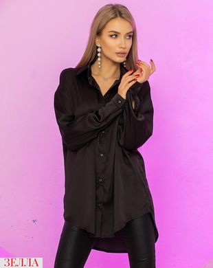 Однотонная женская шелковая рубашка цвет черный в универсальном размере 42-46