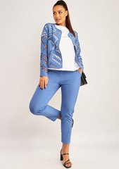 Костюм ТРІЙКА штани+блузка+жакет, блакитного кольору з перфорацією у 52 розмірі