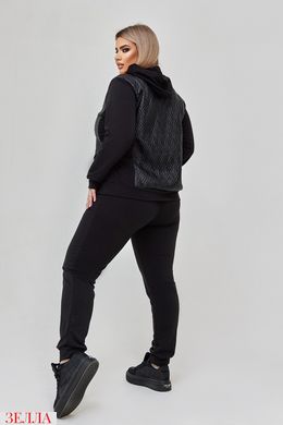 Прогулянковий костюм з вставками з еко-шкіри в розмірі 48-50, 52-54, 56-58, колір чорний.