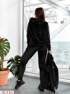Жіночий утеплений велюровий спортивний костюм трійка з жилеткою цікавого крою, чорного кольору в розмірах 48-50 та 52-54