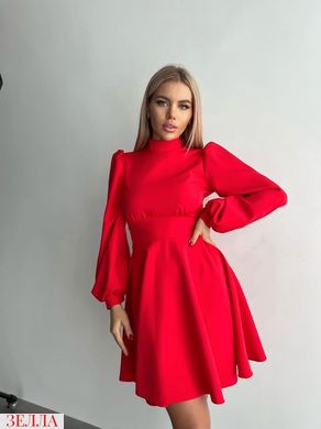 Лаконічна сукня під шию з рукавами фонариками, розміри 42-44, 46-48, колір червоний