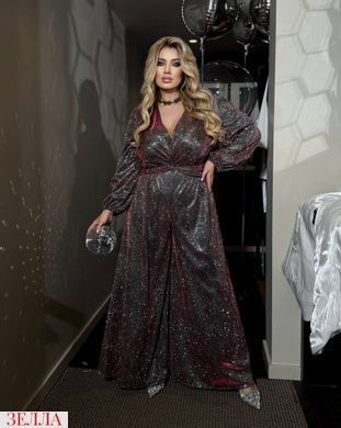 Нарядний комбінезон з штанами-палаццо з мерехтінням в розмірі 48-52, 54-58, колір бордо.