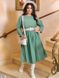 Женственное трикотажное платье средней длины - миди длинный рукав цвет оливковый размеры 50-52, 54-56