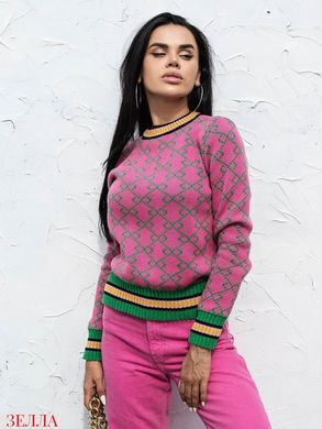 Женский вязаный свитер из хлопковой ткани цвет розовый/зеленый в универсальном размере 42-46