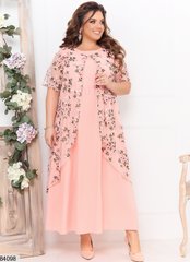 Персиковое вечернее платье без рукавов с накидкой из вышитой сетки в размерах 48-50, 52-54, 56-58, 60-62, 64-66