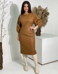 Нарядне, коричневе плаття, великого розміру із еко шкіри, розмір: 42-44, 46-48