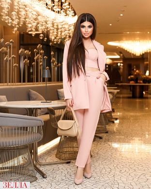 Женский брючний костюм пиджак+брюки+топ цвет розовый костюмка креп размеры 42-44, 44-46