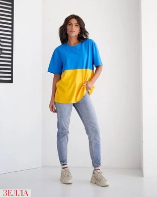 Патріотична жіноча футболка в кольорах українського прапору, розміри 42-46, 48-52