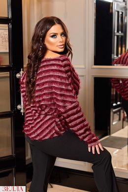 Жіночий светр у смужку з ангори травки рукав "кажан" колір марсала у розмірі 50-52, 54-56