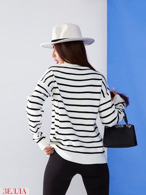 Трендовий, вз'язаний светр, у універсальному розмірі 42-46, білий у чорну смужку