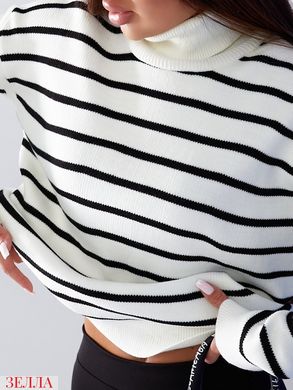 Трендовий, вз'язаний светр, у універсальному розмірі 42-46, білий у чорну смужку