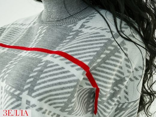 Женский удлиненный вязанный шерстяной свитер-туника принт в клетку цвет серый в универсальном размере 42-46