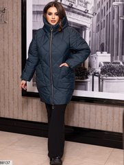 Зимова стьобана подовжена жіноча куртка оверсайз з капюшоном у великих розмірах, колір смарагдовий