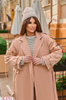 Утеплене пальто без застібок в розмірі 42-48, 50-54, колір пудра.