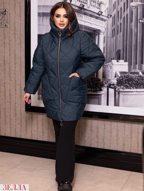 Зимова стьобана подовжена жіноча куртка оверсайз з капюшоном у великих розмірах, колір смарагдовий