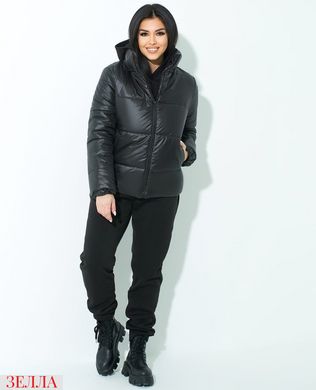 Утепленный женский спортивный костюм с зимней курткой в комплекте цвет черный размеры 48-50, 52-54, 56-58, 60-62