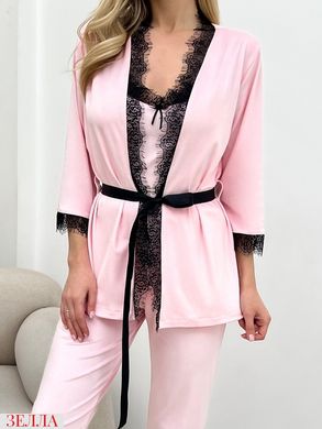 Комплект трійка для дому (халат+майка+штани) розового кольору, в розмірі 42-44, 46-48.