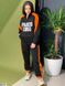 Женский двухцветный спортивный костюм, трехнитка, размеры 42-44, 46-48, 50-52, 54-54, 58-60 цвет черный с оранжевым