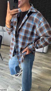 Сорочка прямого крою в клітинку в розмірі 42-44, 46-48, 50-52, колір джинсово-шоколадний.