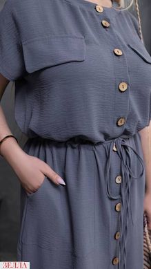 Подовжена сукня-халат з кишенями в розмірі 48-52, 54-58, колір графіт.