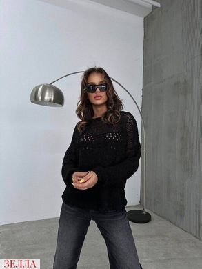 Светр вільного крою з напівпрозорим візерунком в розмірі 42-50, колір чорний.