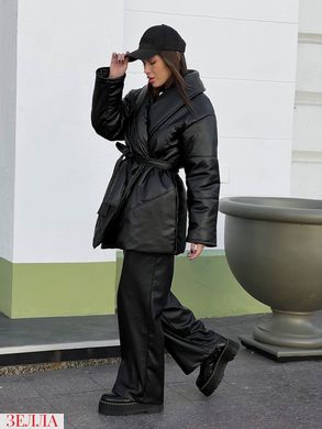 Тепла куртка із еко шкіри в універсальному розмірі 42-46, колір чорний.