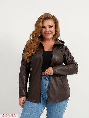 Легка жіноча демісезонна куртка з екошкіри на велюрі, колір шоколадний у розмірі 50-52, 54-56, 58-60