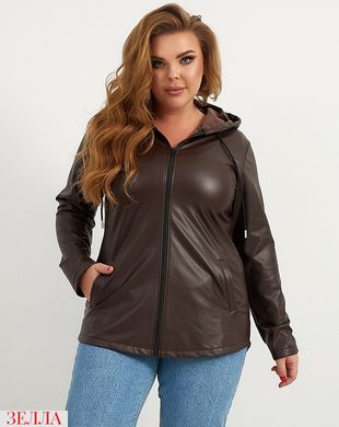 Легкая демисезонная женская куртка из эко-кожи на велюре, цвет шоколадный в размере 50-52, 54-56, 58-60