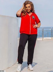 Спортивний жіночий костюм на короткий рукав, колір червоний+чорний у розмірі 50-52, 54-56, 58-60, 62-64